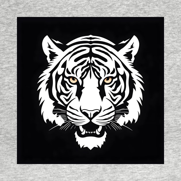 Majestic tiger in black and white vector - 2 by UmagineArts